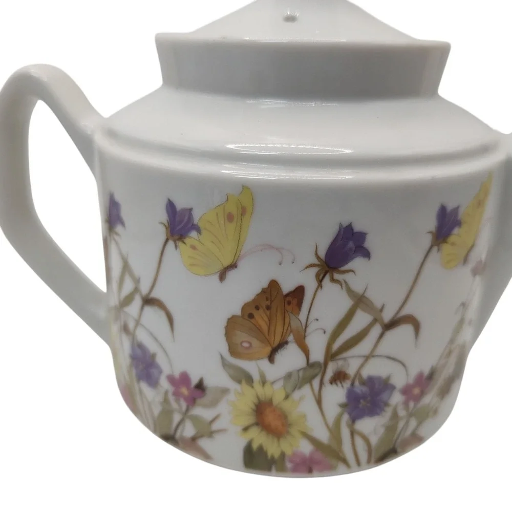 Nature Garden‎ Society Teapot Fine China by Enesco Flowers Butterflies Four Cups